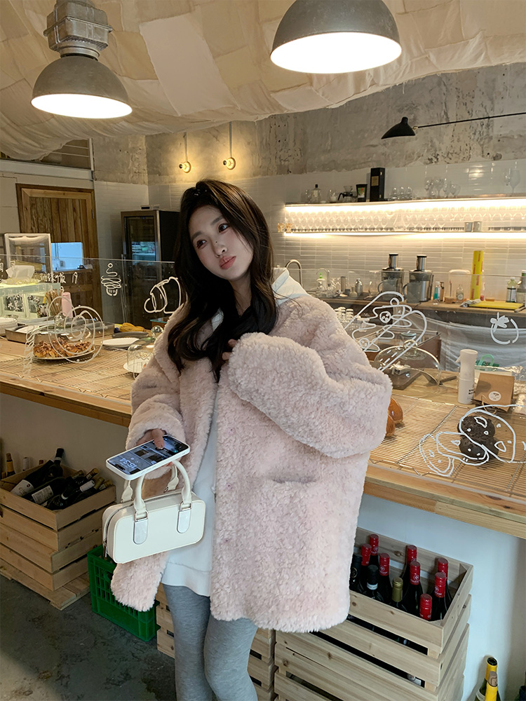 《蜜桃粉粉》冬季毛毛外套女加厚皮毛一体毛毛外套大衣毛绒毛绒