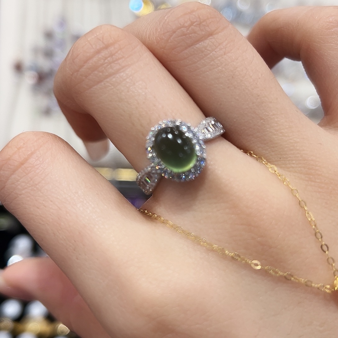 离****蛇纹石玉银S925镶嵌戒指