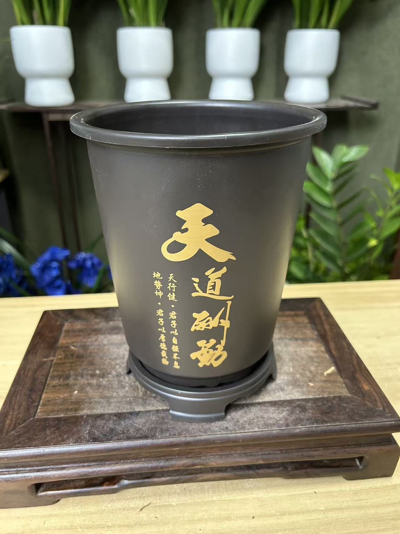 绿植专用花盆高档仿陶瓷树脂花盆加厚国风兰花滤水带孔透气带底座