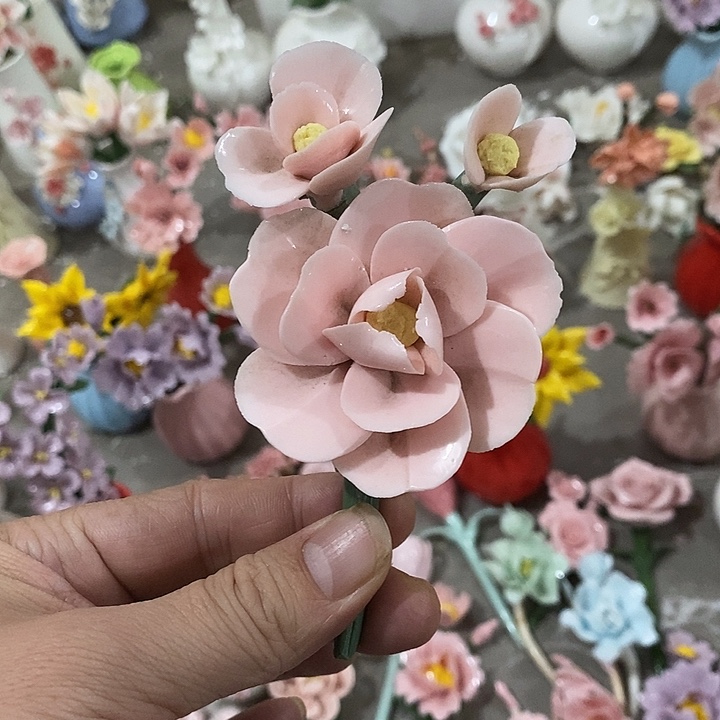 瓷片纯手工陶瓷花摆件瑕