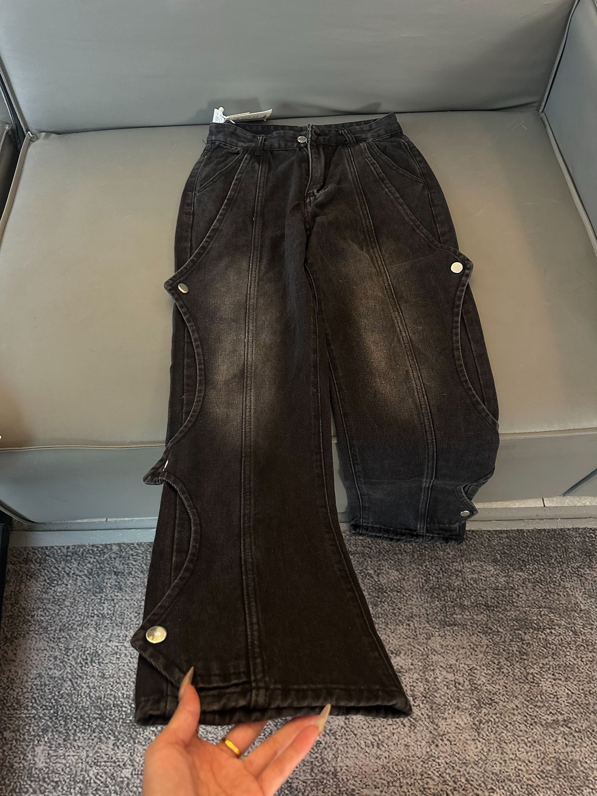 X252 港风潮男夏季个性字母牛仔裤嘻哈ins潮高街潮流痞帅长裤