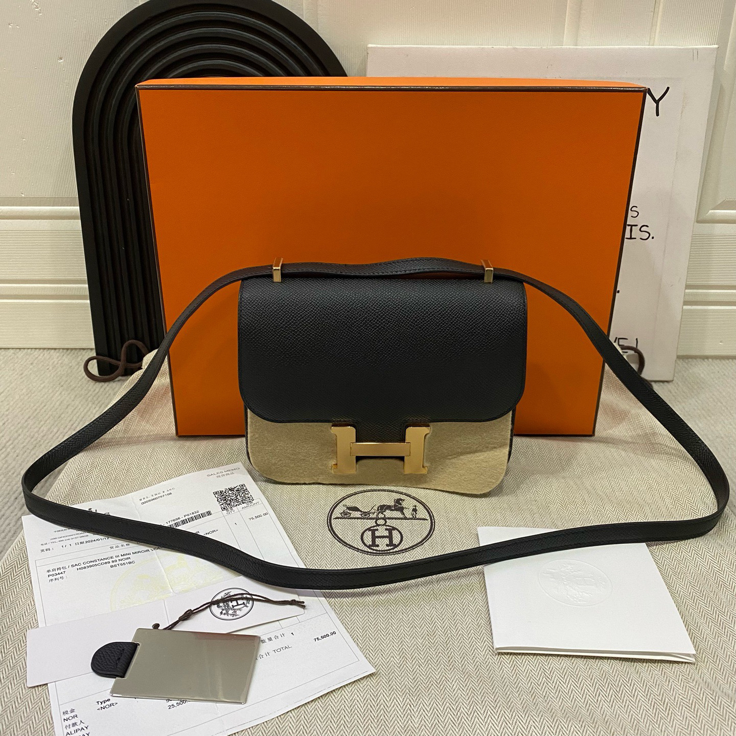 99新 Hermes/爱马仕 Constance 康康19黑色金扣/B刻全套