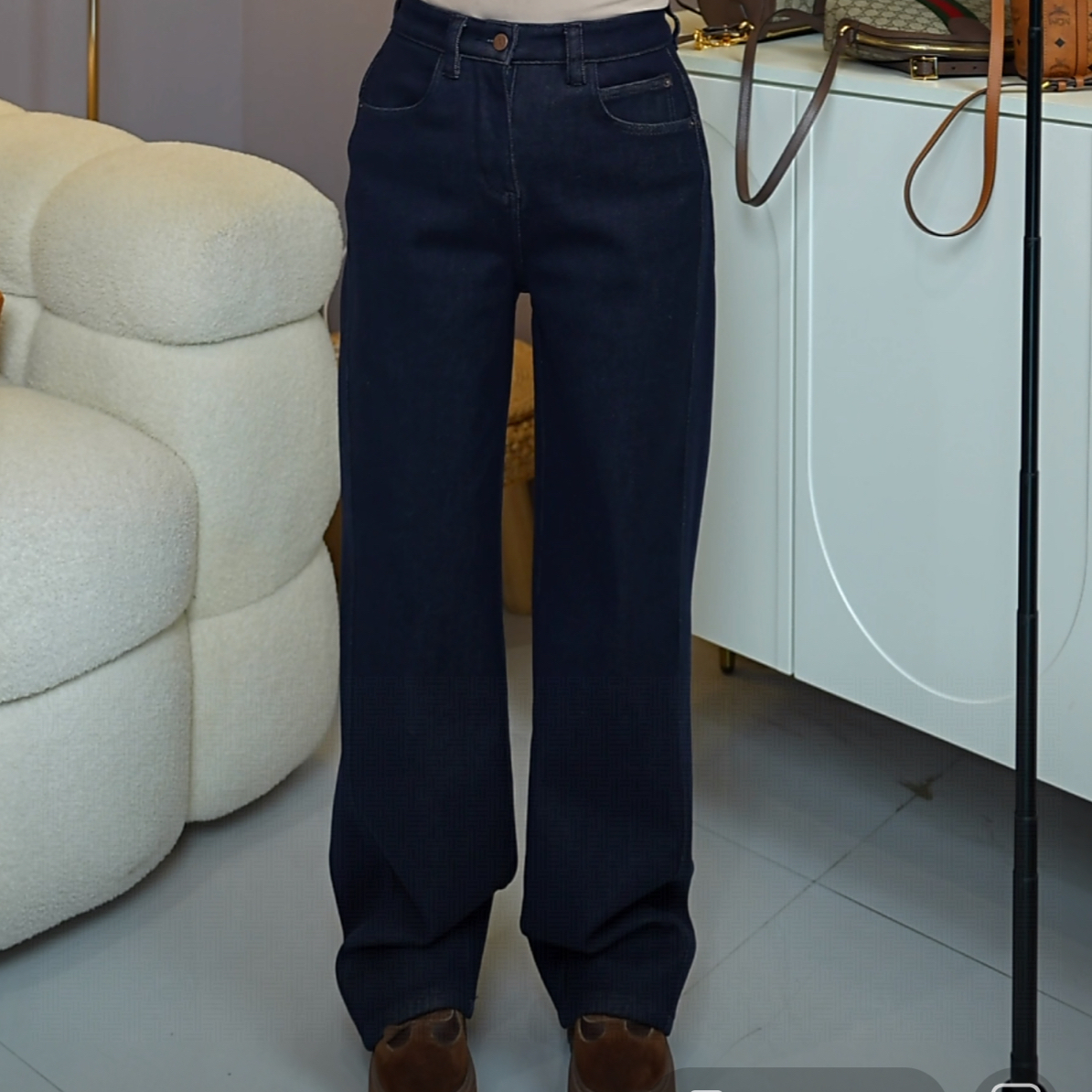 【伟伟专属】深蓝色前侧缝简约设计加绒牛仔直筒裤