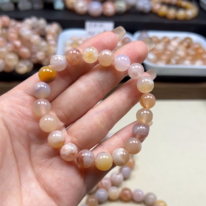 玛瑙/玉髓未镶嵌手链9mm 奶油彩色25