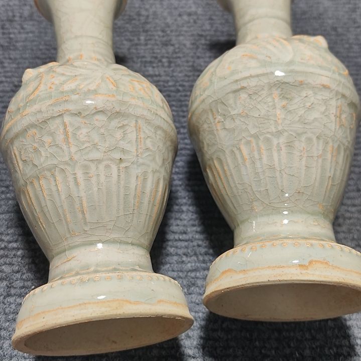 陶瓷民**玩青白釉瓶子一对全品
