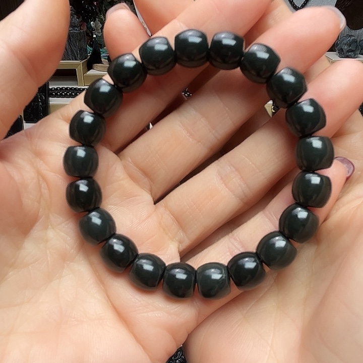 和田玉（墨玉）未镶嵌手链卡10直切青玉