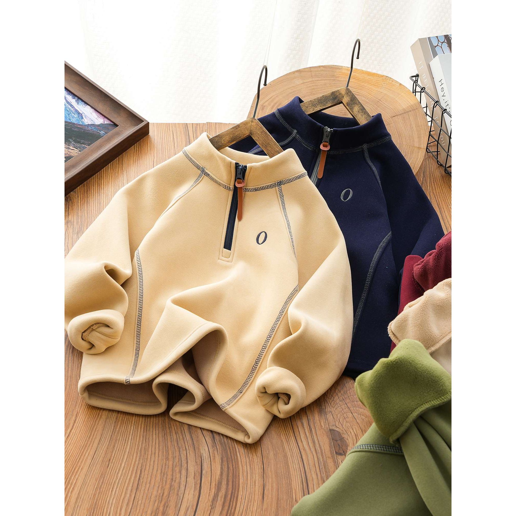 男女童加绒防风卫衣儿童一体绒打底衫冬装2025秋冬新款加厚上衣