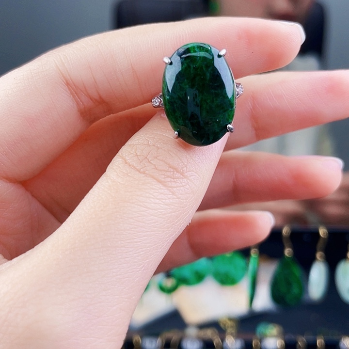 翡翠戒指银S925镶嵌饰品