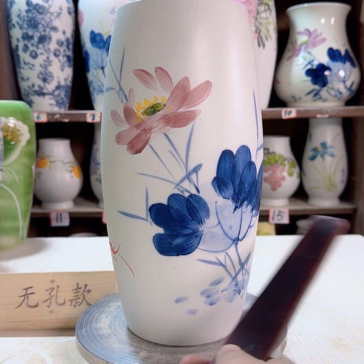 陶高33腰鼓青花荷花巍巍陶瓷