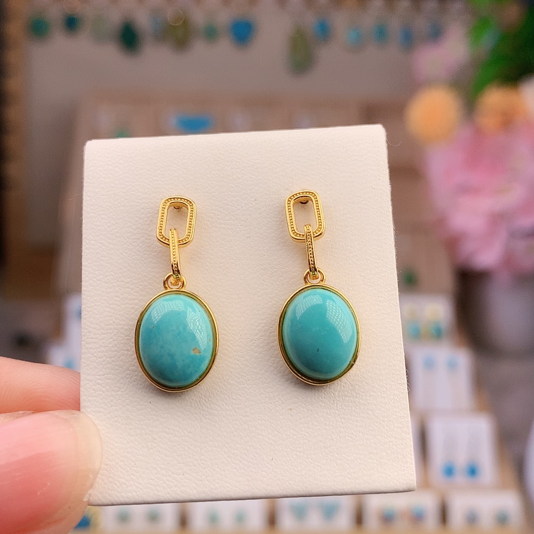 银S925镶嵌绿松石耳饰