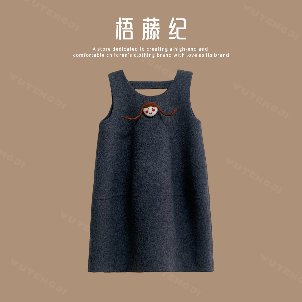 【小明】【纯手工羊毛裙】2025秋冬款女童卡通无袖背心连衣裙25DY031