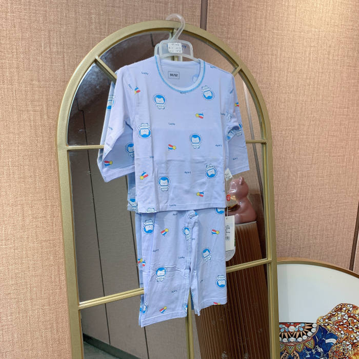 AA436     宝宝蓝色莫代尔空调服套装  九分袖  夏季