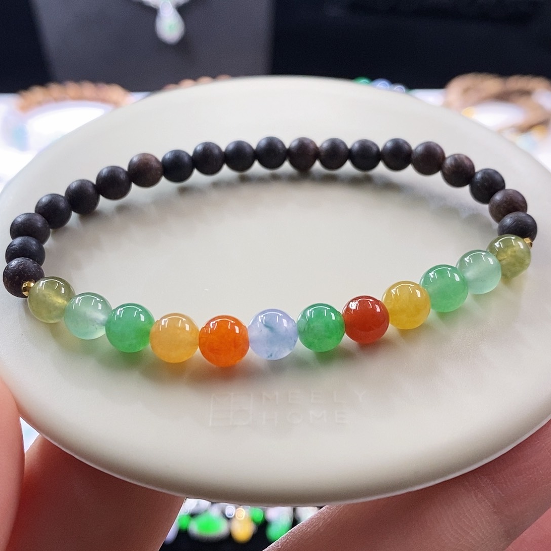 裸石翡翠浓彩手串