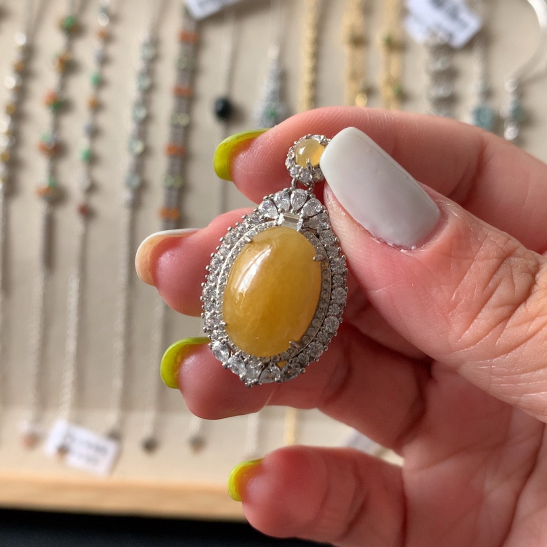 翡翠银S925镶嵌耳饰吊坠