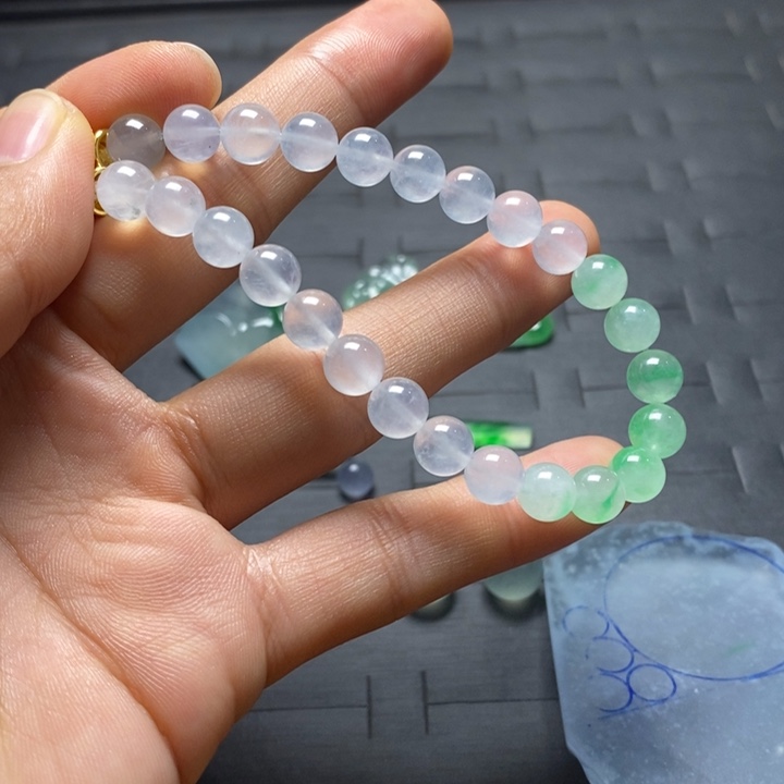 句***门定制翡翠未镶嵌木那珠子手串卡6+（25颗）