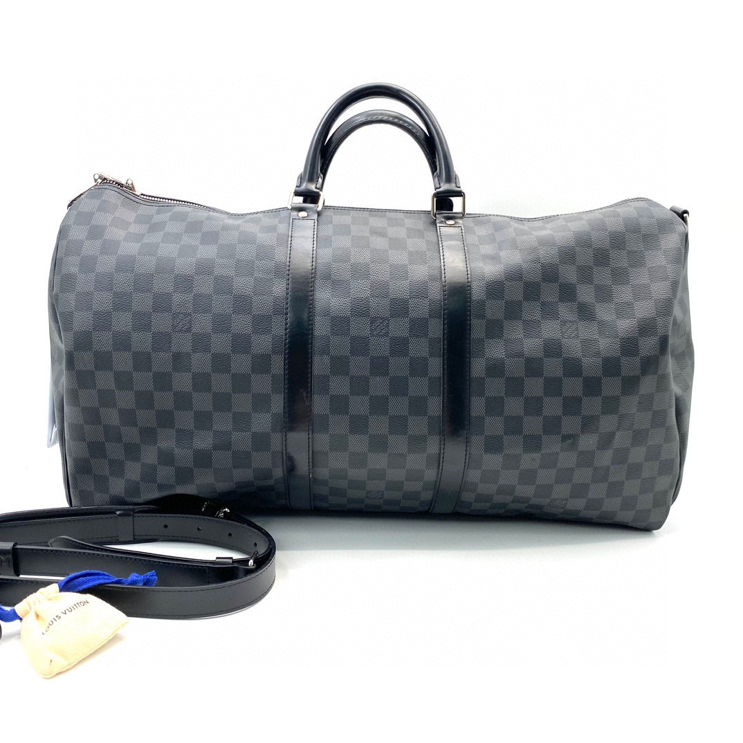 95新 LouisVuitton/路易威登 黑棋盘格keepall55旅行袋 尺寸55/30