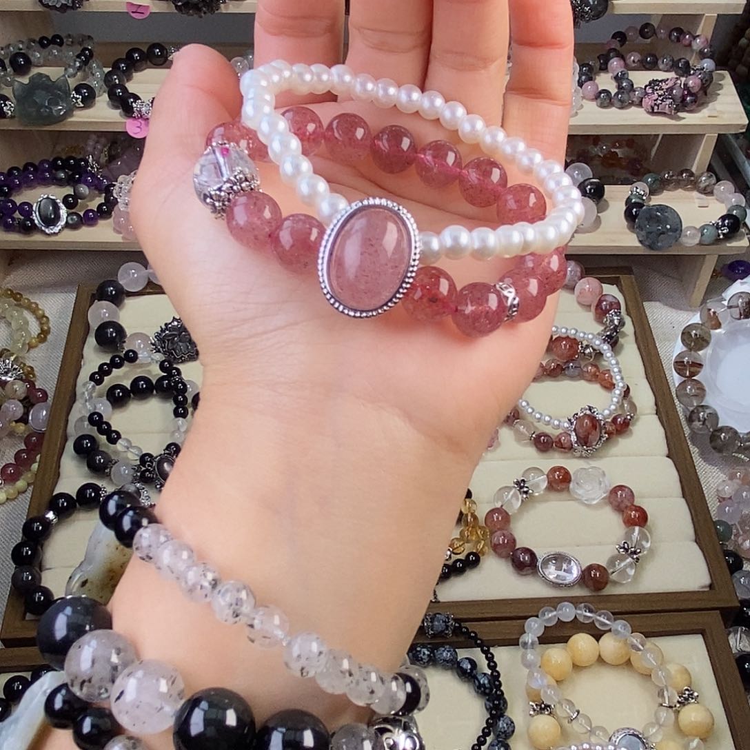 玛瑙/玉髓手链未镶嵌草莓晶11毫米贝珠