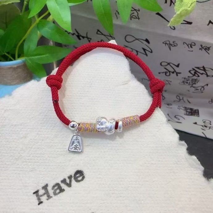 925银手链 足银999精品∽桃花卷卷蛇925纯银平安喜乐转运珠