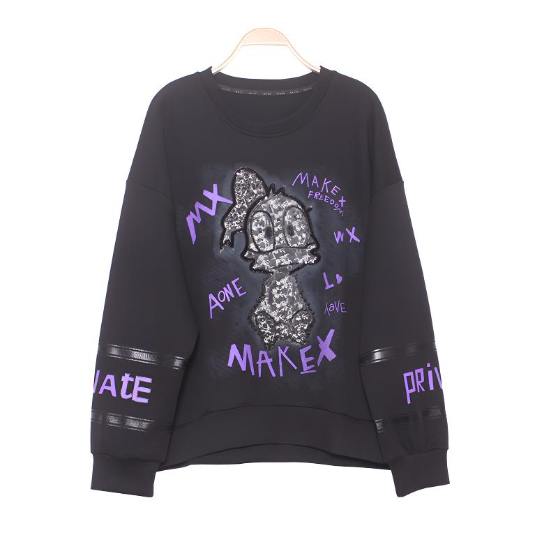 时尚卫衣圆领长袖潮流拼接印花2025秋季新款爆款休闲百搭棉质上衣