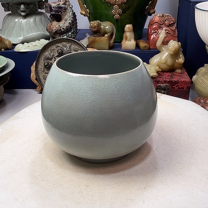 用***7摆件汝窑鸡心罐瓷器摆件1