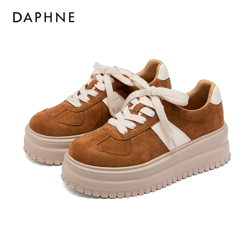 Daphne/达芙妮防滑复古女鞋时尚休闲鞋百搭0厚底增高磨砂皮