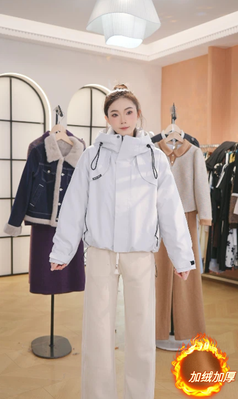 F3078【加绒加厚】新款棉服女短款连帽洋气时尚宽松棉衣冬季外套