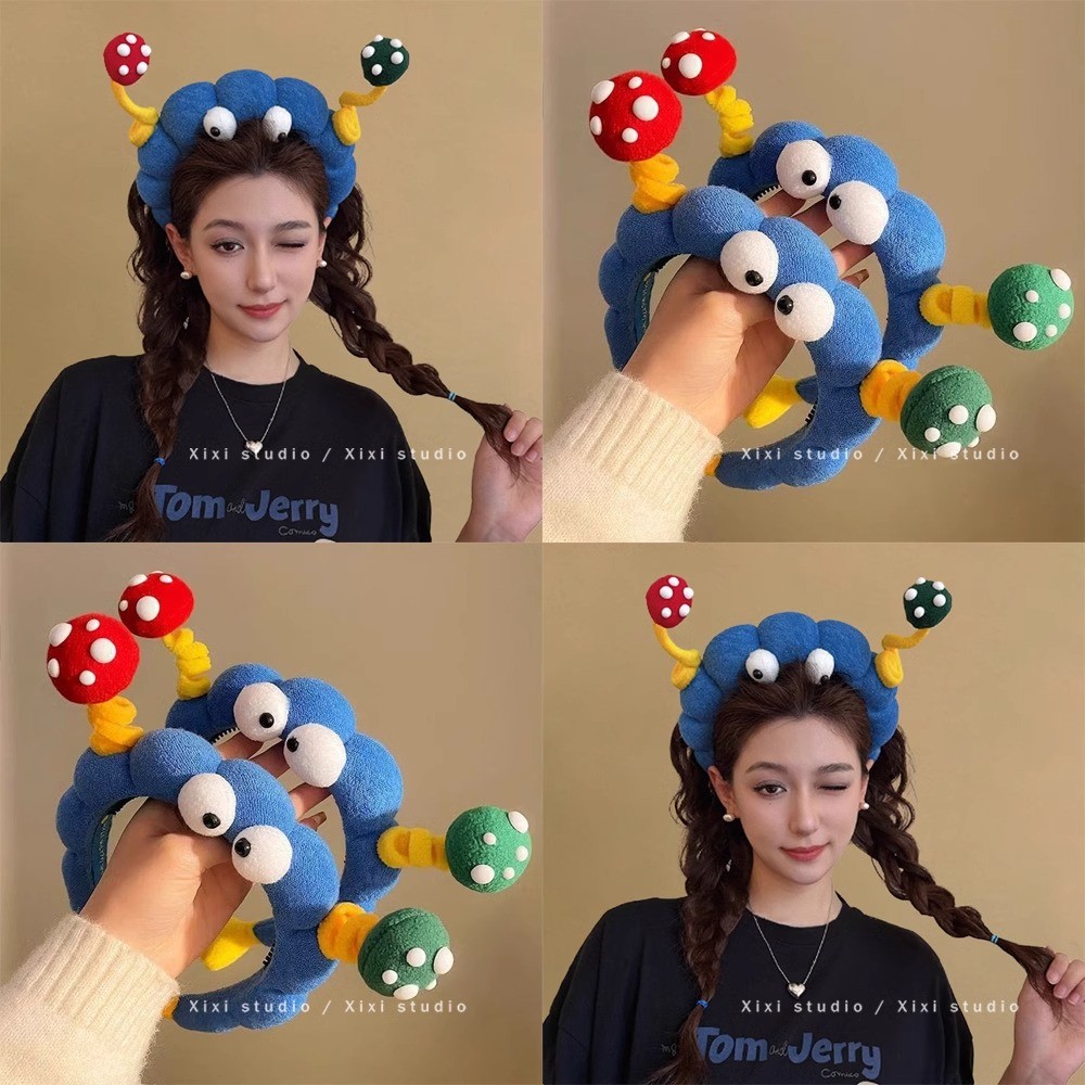 装下可爱！可爱毛绒大眼仔发箍！高颅顶趣味压发发卡女发捆盘发器