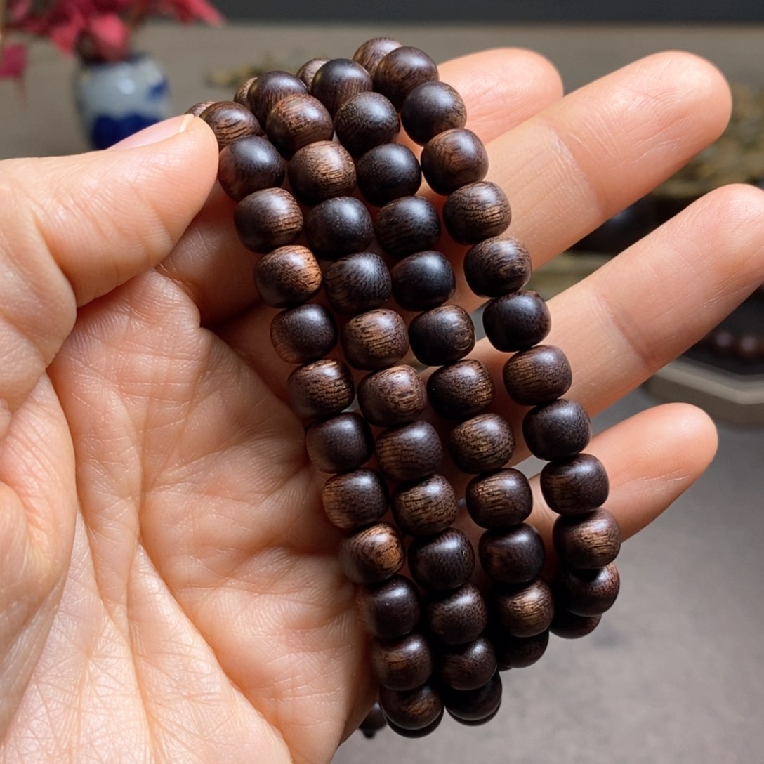 沉香手串越南芽庄黄棋金丝玉化0.6×0.8×108