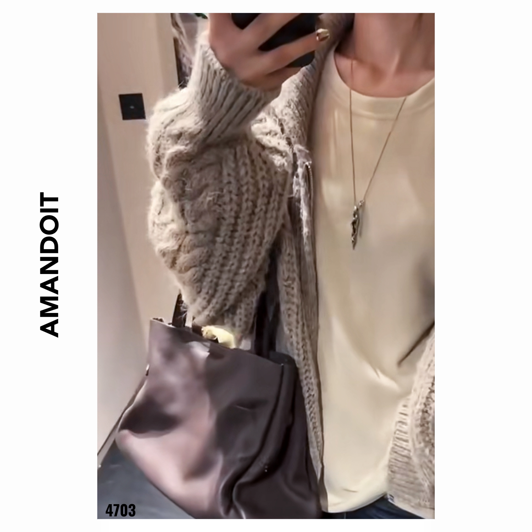 4673丨温柔以待复古慵懒风宽松翻领针织开衫外套