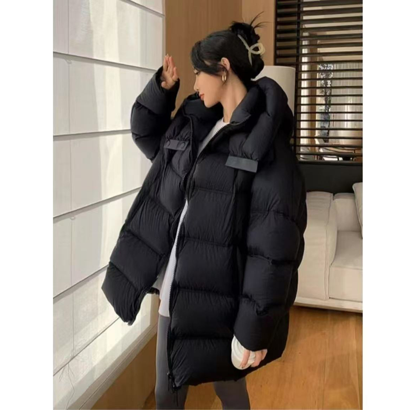 【JY】90白鹅绒连帽加厚羽绒服女新款中长款宽松保暖外套