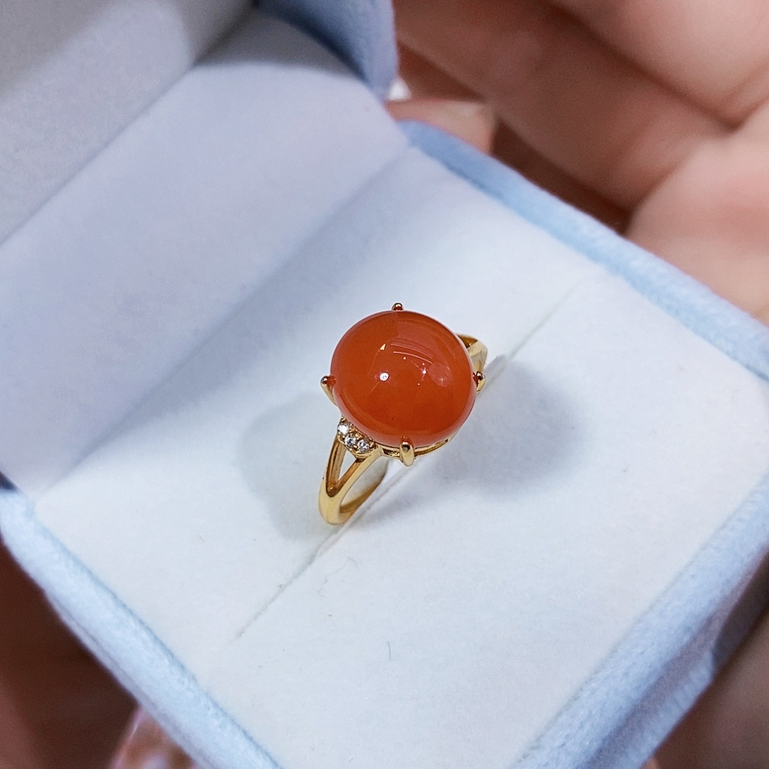 南红玛瑙特价珠宝展宝山冰红南红戒指银S925镶嵌