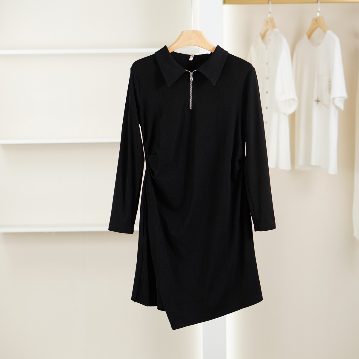 一路童行【S/M】3091814 气质修身翻领连衣裙春秋女装商场同款