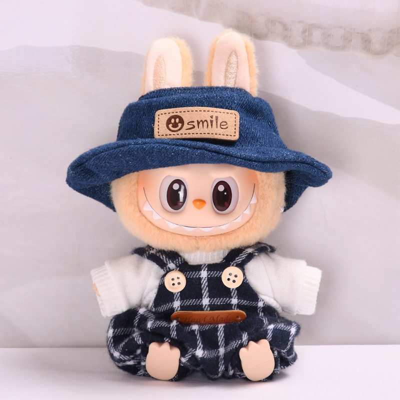 【仅衣服】二代坐坐派对labubu挂件衣服黑格子15cm拉布布娃衣