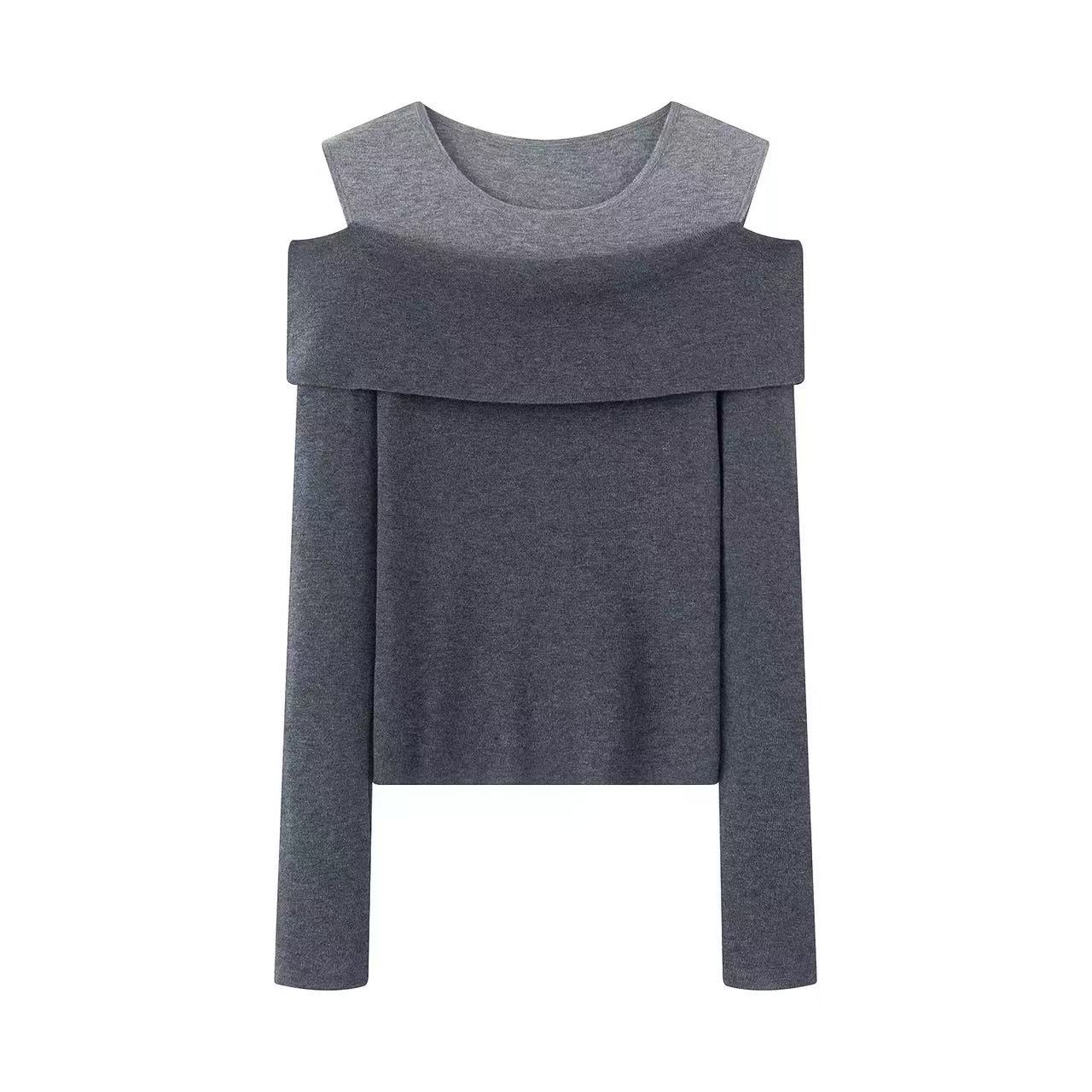 【迪家商场专享】女装2025秋季新款时尚露肩长袖毛针织衫7176