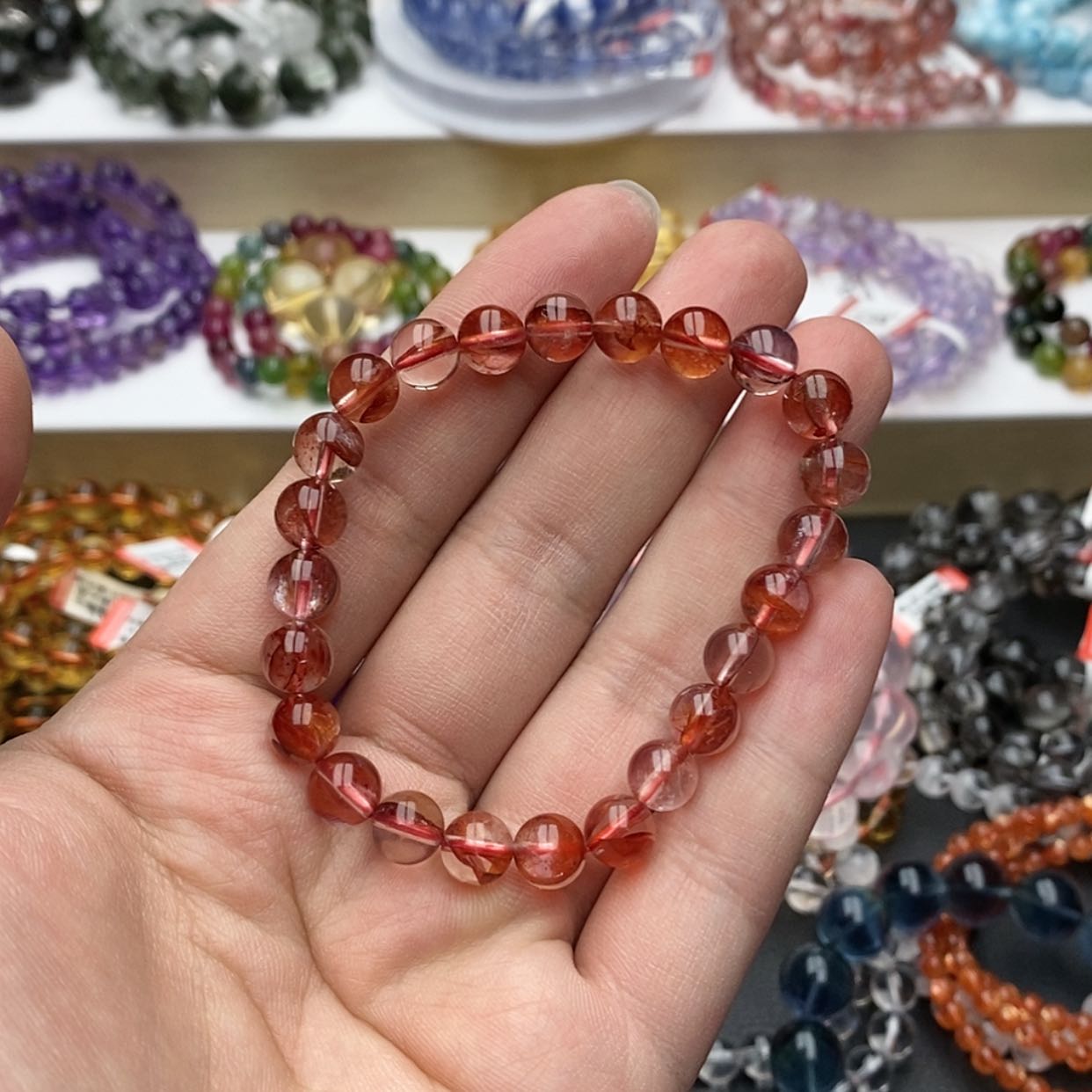 【闪购商品】水晶手链未镶嵌天然红胶花