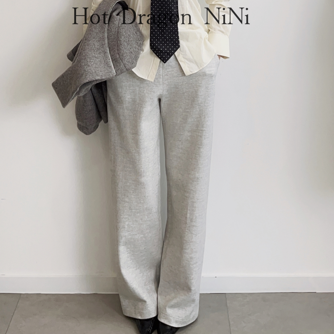 「Hot Dragon NiNi 」设计师品牌 温柔烟灰色淡颜系松紧腰长裤