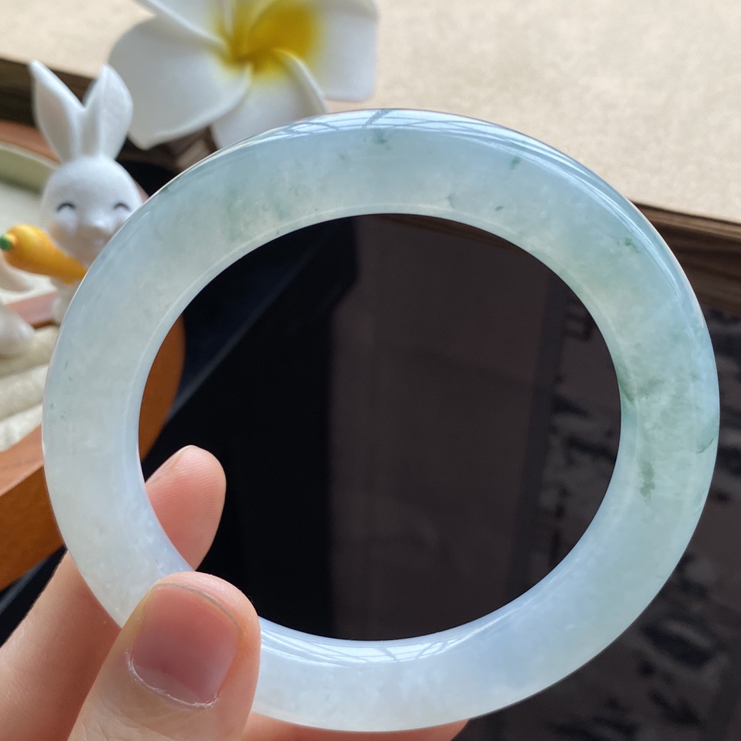 天然翡翠手镯01.08批12895号58-11-11.2 冰飘花果冻圆条厚装圆润