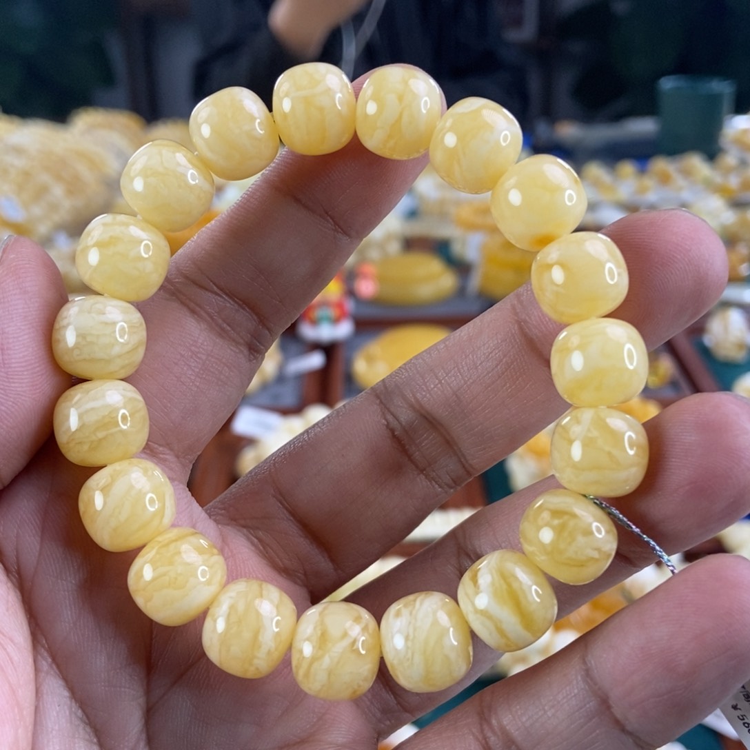 琥珀珠宝奇石未镶嵌12虎皮纹同料串18.96