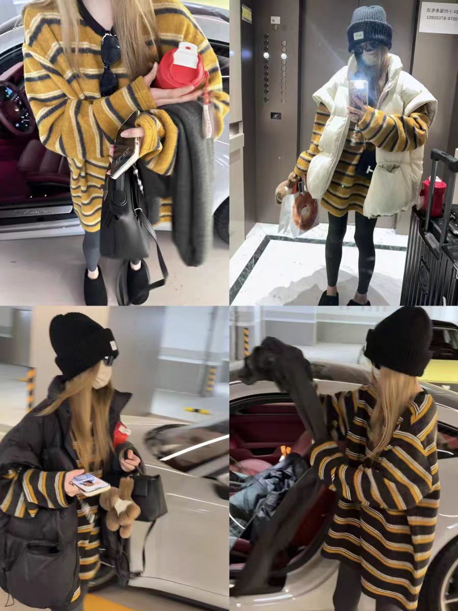 仿兔毛绒感！像一件粗针毛衣一样的加厚条纹T恤 宽松韩系23221#