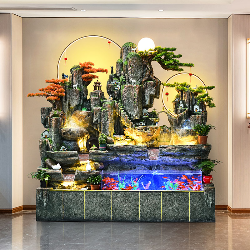 山水秋铭大型假山流水喷泉落地鱼缸客厅玄关循环水开业招财摆件