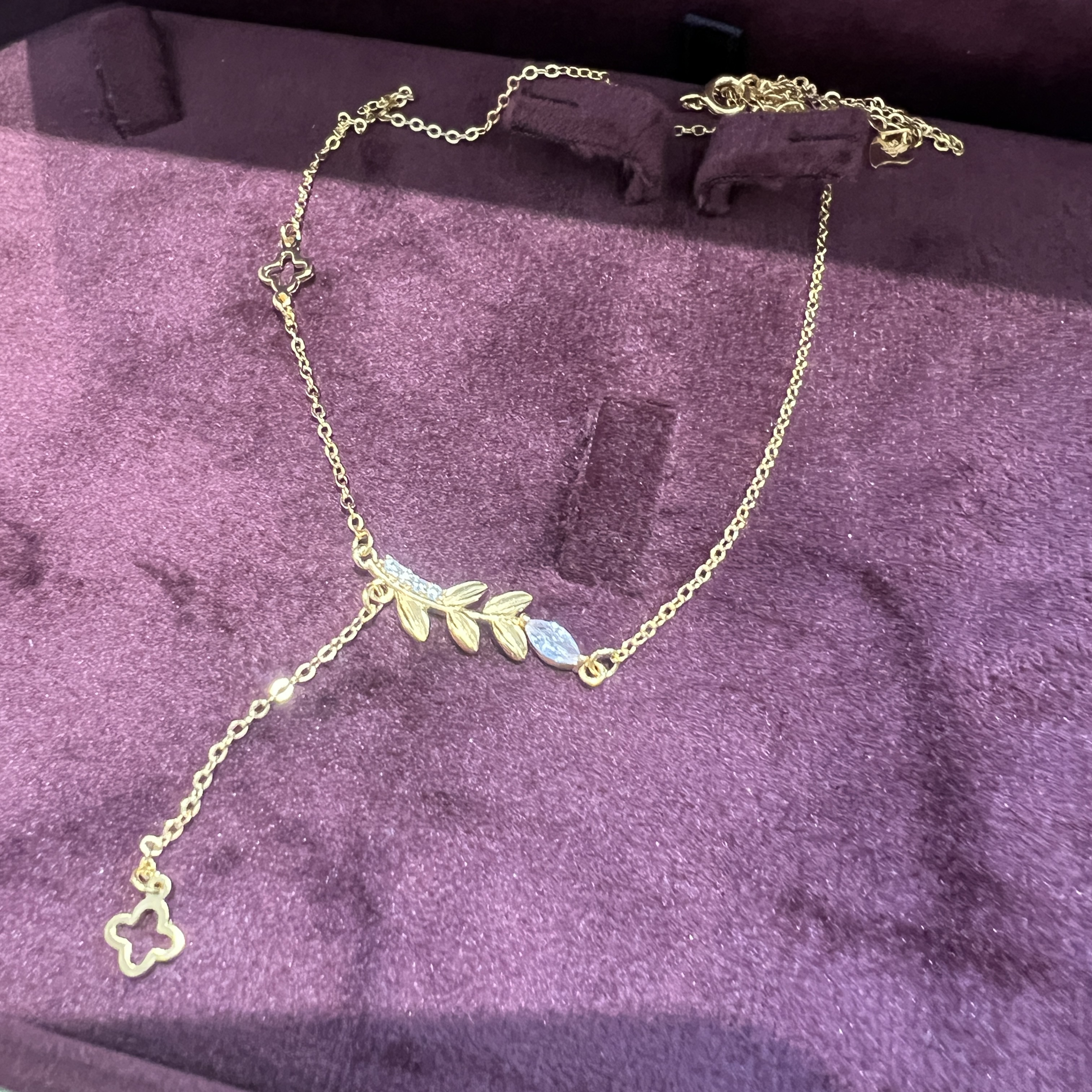 坠链均足银锆石 叶子项链 金包了银