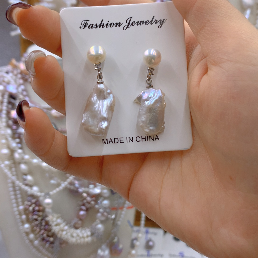 淡水珍珠耳饰银S925镶嵌