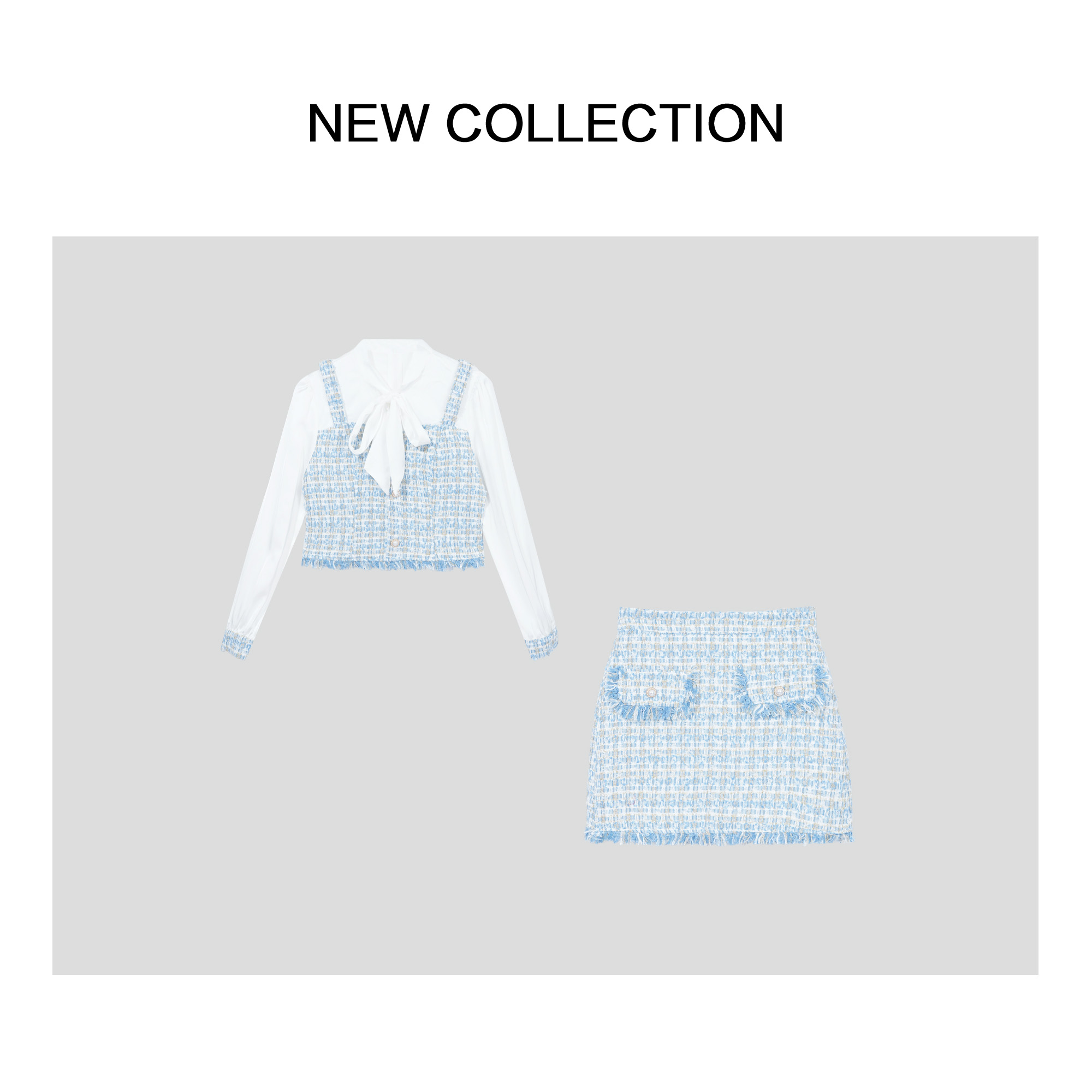 【小依专享】新款学院风衬衫格纹裙上衣+短裙 套装 D351855B-1855