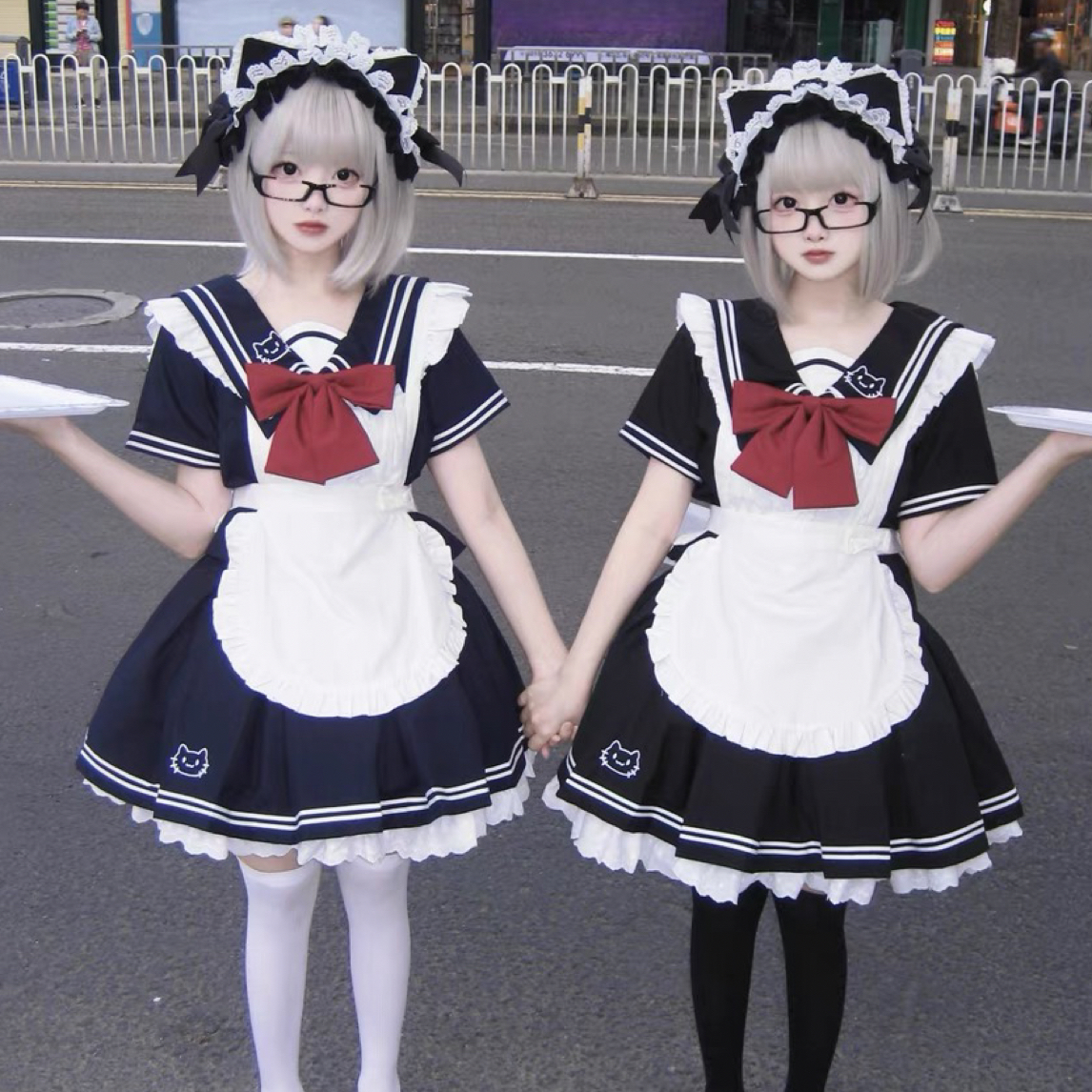【瞌睡猫小猫饼】现货秒发 小女仆套装可爱猫猫三件套改良水手服