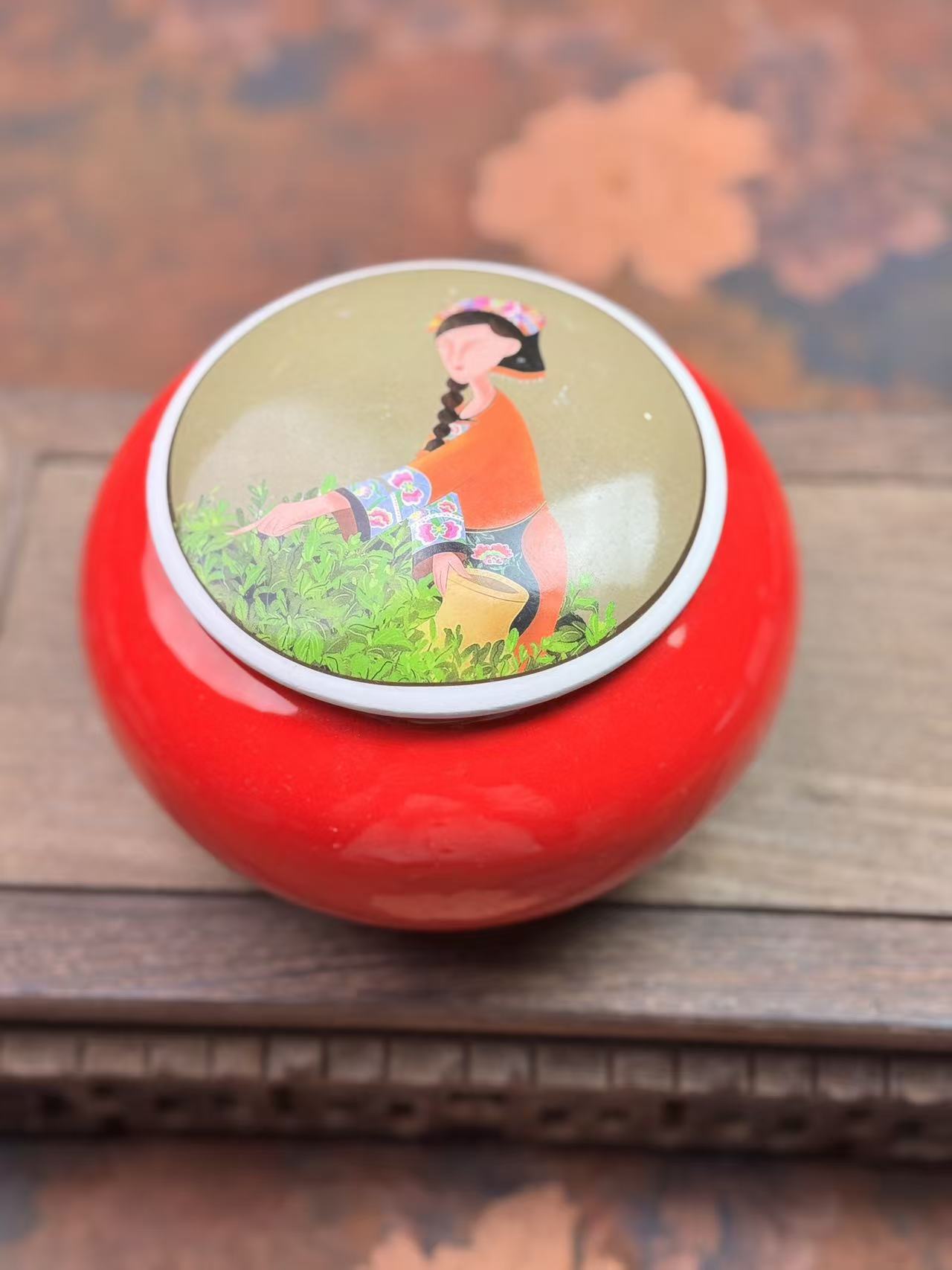 采茶姑娘 茶叶罐 红G125