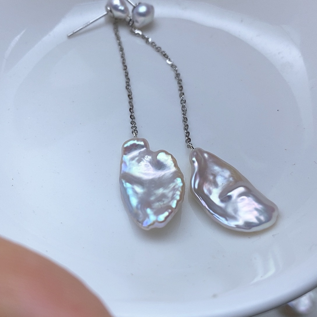 淡水珍珠耳坠银S925镶嵌动**猫