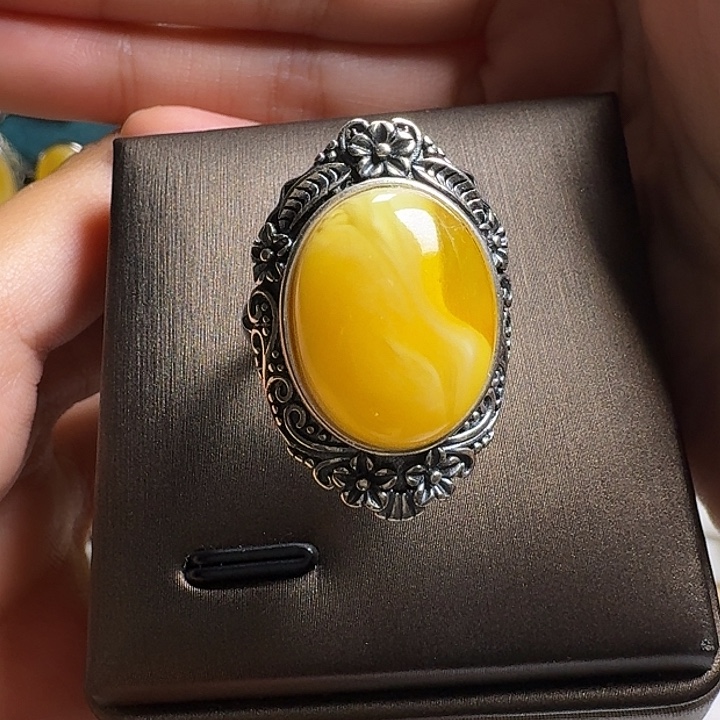 蜜蜡银S925镶嵌戒指戒指