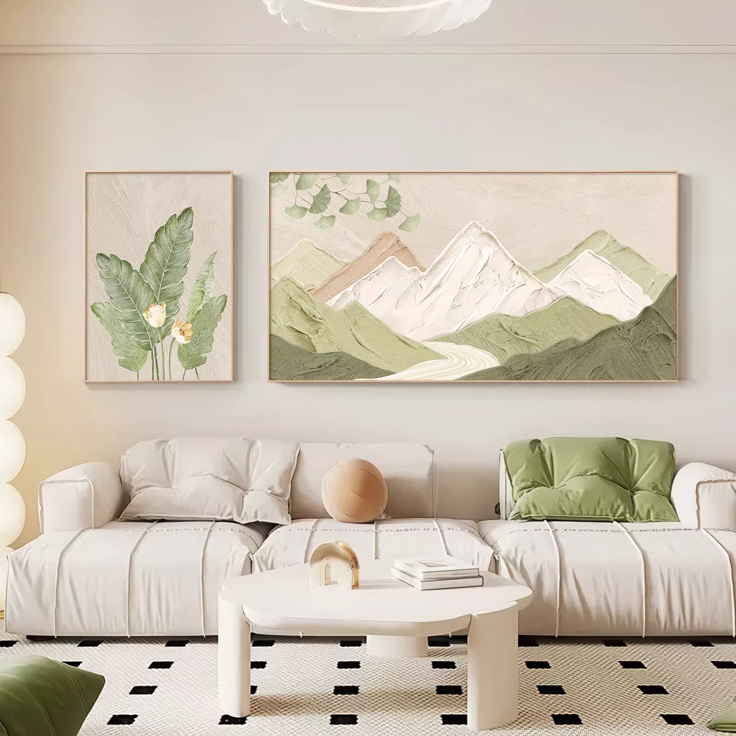 奶油风客厅装饰画家大业大沙发背景墙挂画简约高级感山水风景壁画