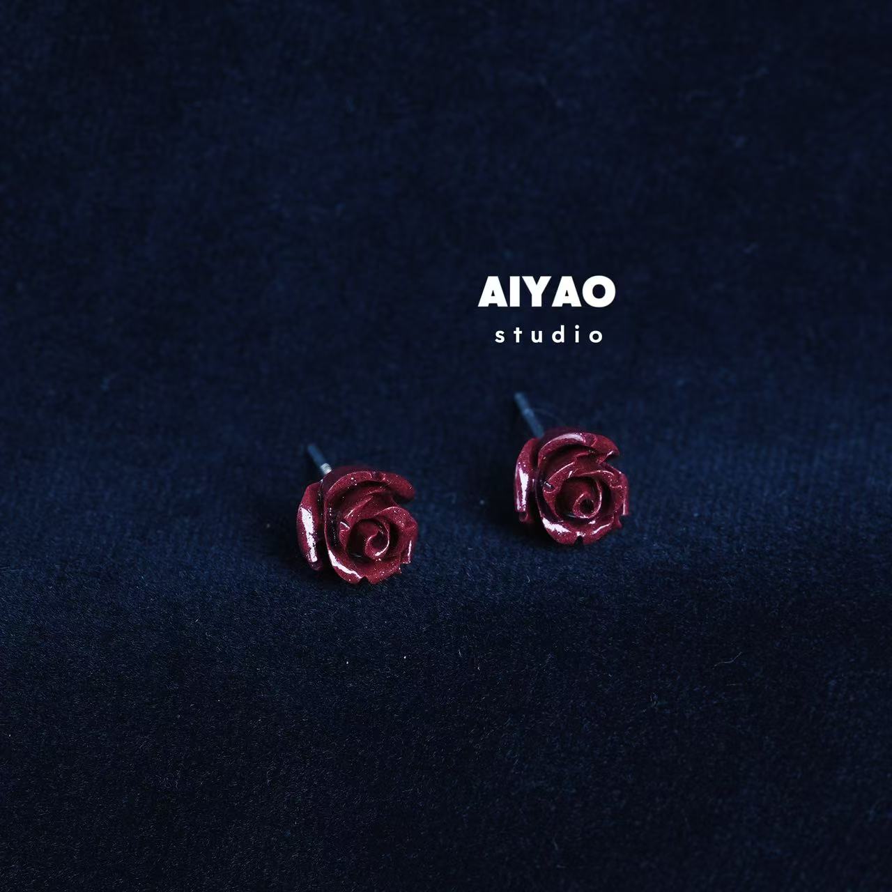 合金耳饰 【AIYAO】害羞玫瑰耳钉A43