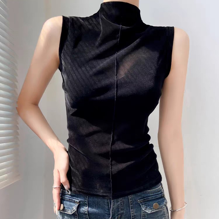 2025早秋新款薄款丝绒高级感显瘦独特别致无袖上衣